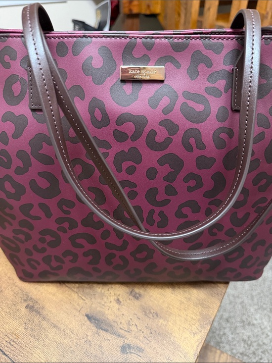 kate spade Handbags - kate spade Leopard-Print Burgundy and Dark Brown Tote